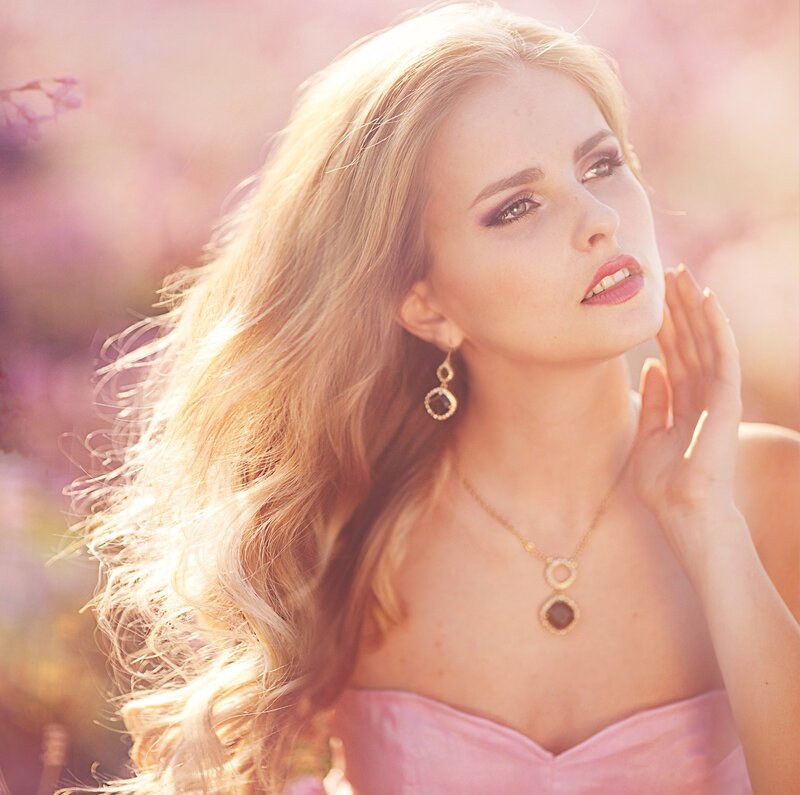 Woman with Long Blonde Hair — Pink, Serene, Sunset
