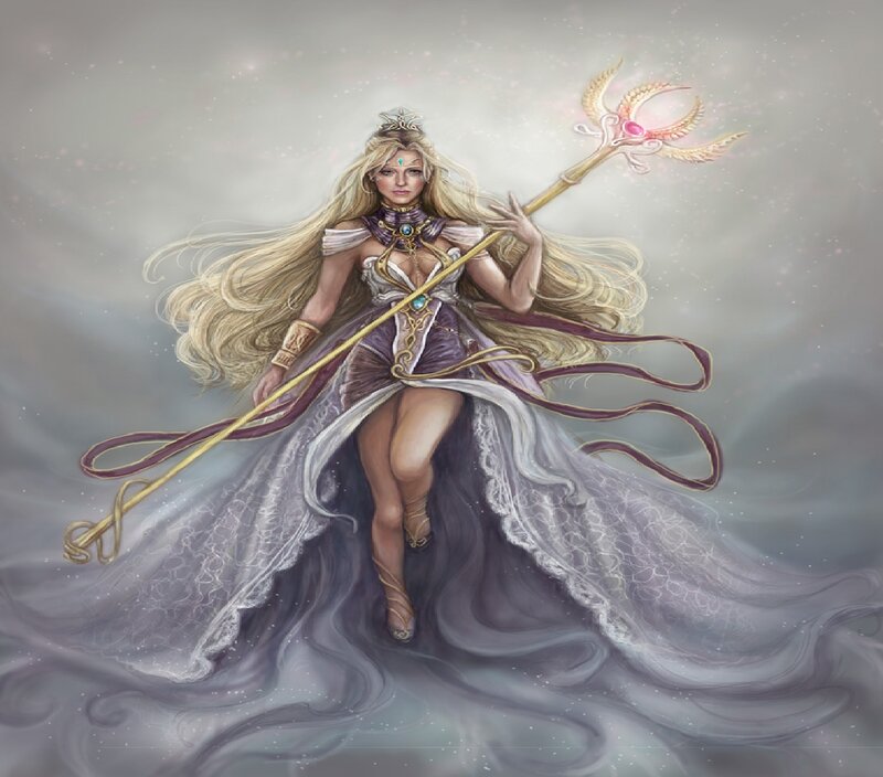 Woman with Long Blonde Hair — Purple, Dramatic, Digital Art, Staff