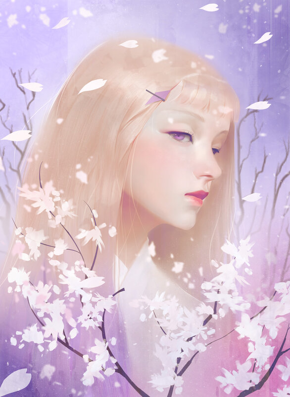 Woman with Long Blonde Hair — Purple, Serene, Spring