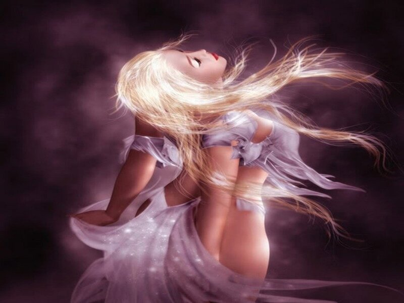 Woman with Long Blonde Hair — Purple