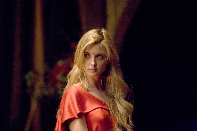 Woman with Long Blonde Hair — Red, Dramatic