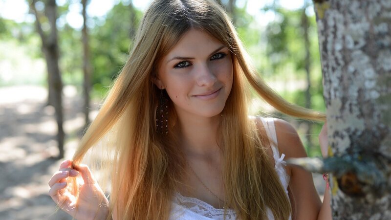 Woman with Long Blonde Hair — Serene, Afternoon, Photograph, Tree