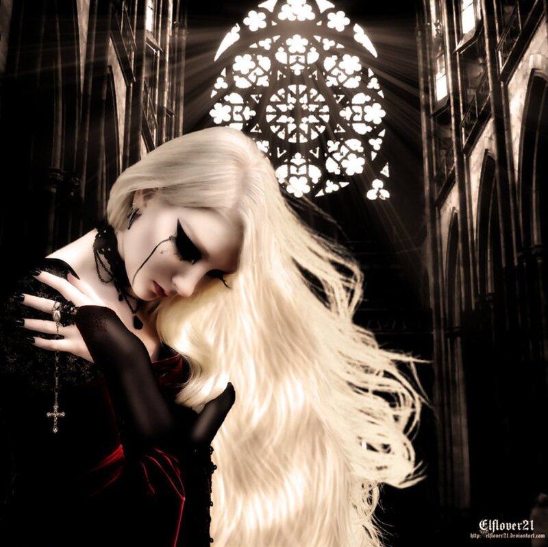 Woman with Long Blonde Hair — White, Dramatic, Digital Art, Stained Glass Window