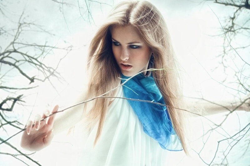 Woman with Long Blonde Hair — White, Dramatic, Winter