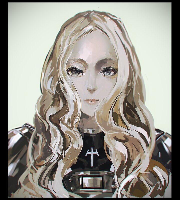 Woman with Long Blonde Hair — White, Neutral, Digital Art