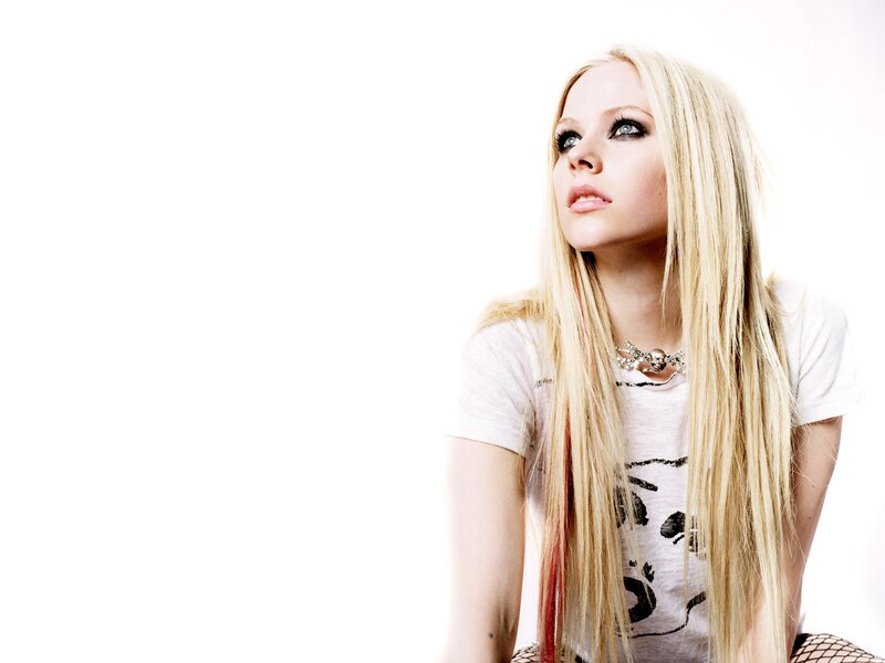 Woman with Long Blonde Hair — White, Neutral, Photograph, T-shirt, Necklace, Fishnet Stockings
