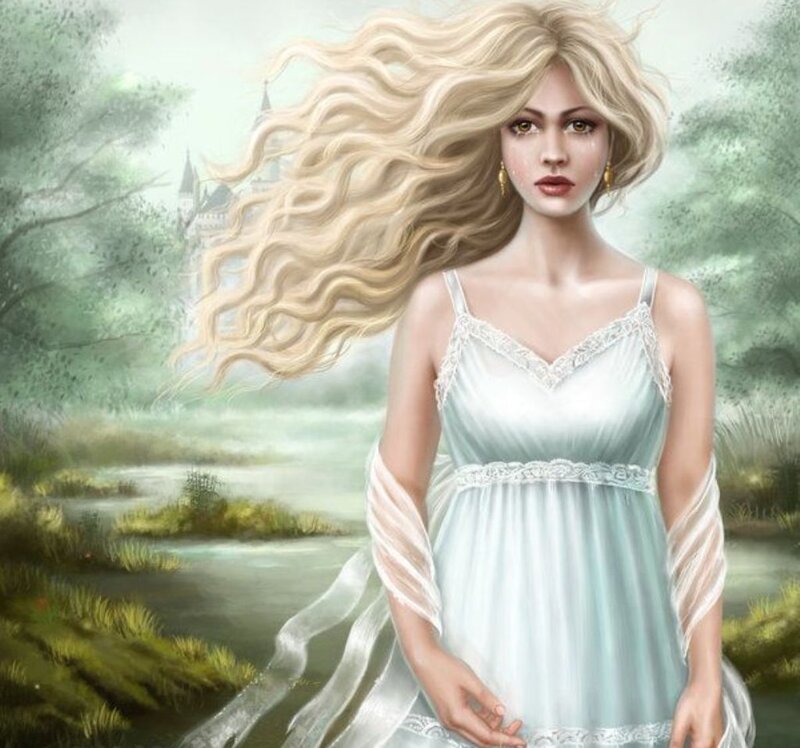 Woman with Long Blonde Hair — White, Serene, Morning