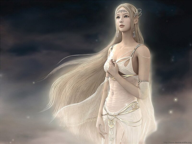 Woman with Long Blonde Hair — White, Serene, Night, Digital Art