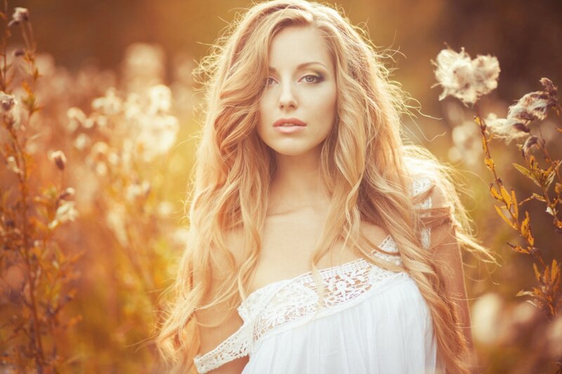 Woman with Long Blonde Hair — White, Serene, Sunset