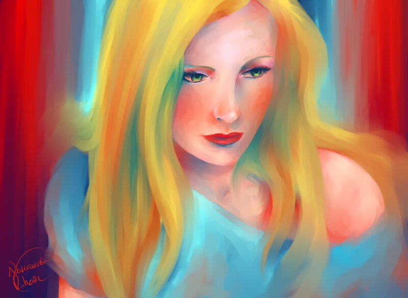 Woman with Long Blonde Hair — Yellow, Dramatic, Digital Art