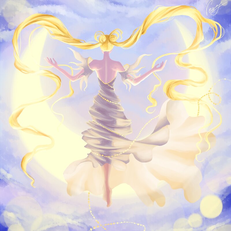 Woman with Long Blonde Hair — Yellow, Serene, Night