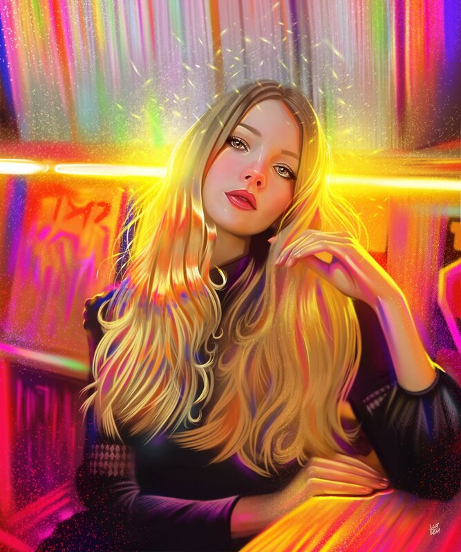 Woman with Long Blonde Hair — Yellow, Vibrant