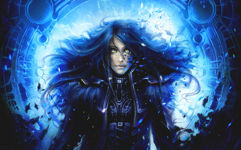 Woman with Long Blue Hair — Dramatic