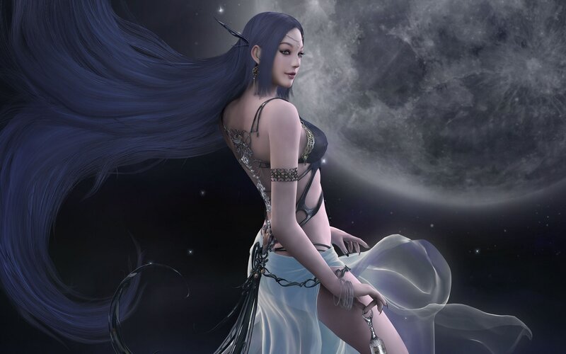 woman with long blue hair