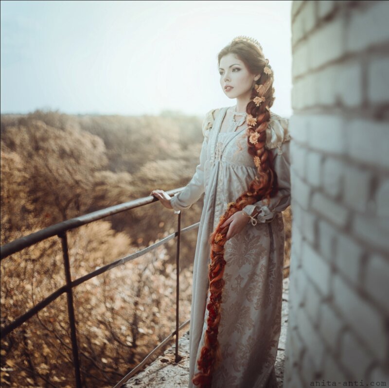 Woman with Long Braid — White