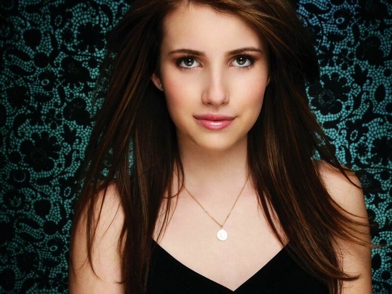 Woman with Long Brown Hair — Black, Neutral, Photograph, Black Top, Necklace