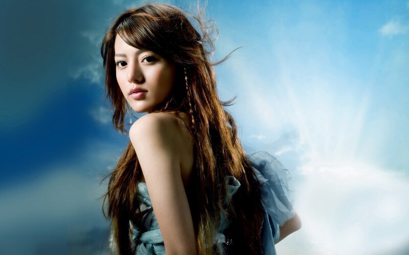Woman with Long Brown Hair — Blue, Dramatic, Photograph, Dress, Clouds