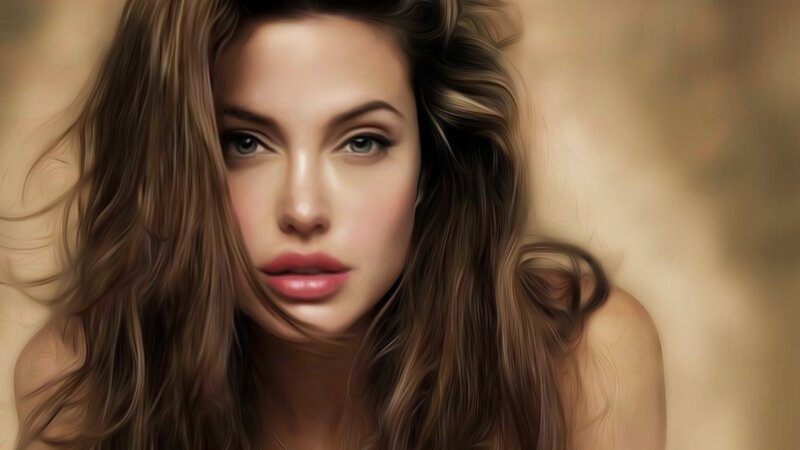 Woman with Long Brown Hair — Calm, Digital Art, Shoulder, Beige