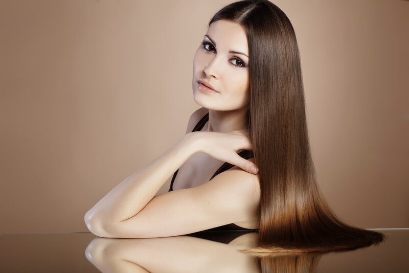 Woman with Long Brown Hair — Calm, Photograph, Table