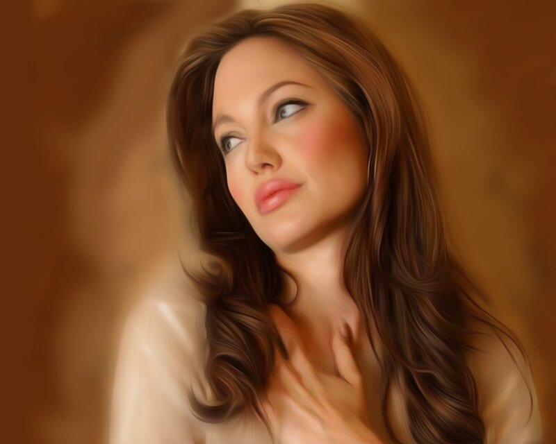 Woman with Long Brown Hair — Contemplative, Digital Art