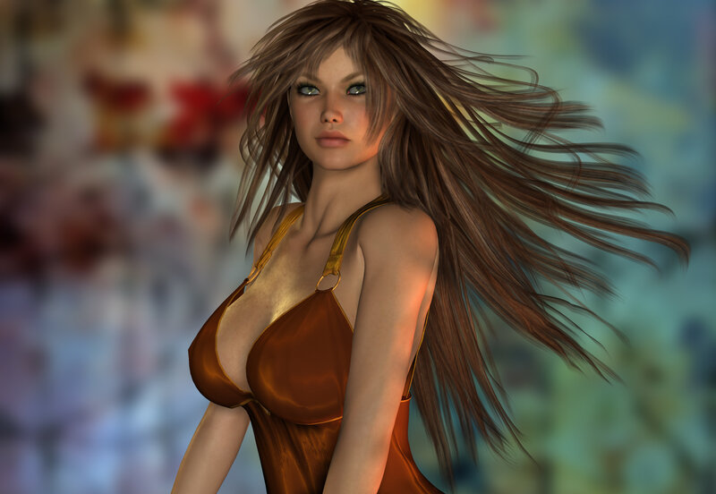 Woman with Long Brown Hair — Dramatic, 3d Render