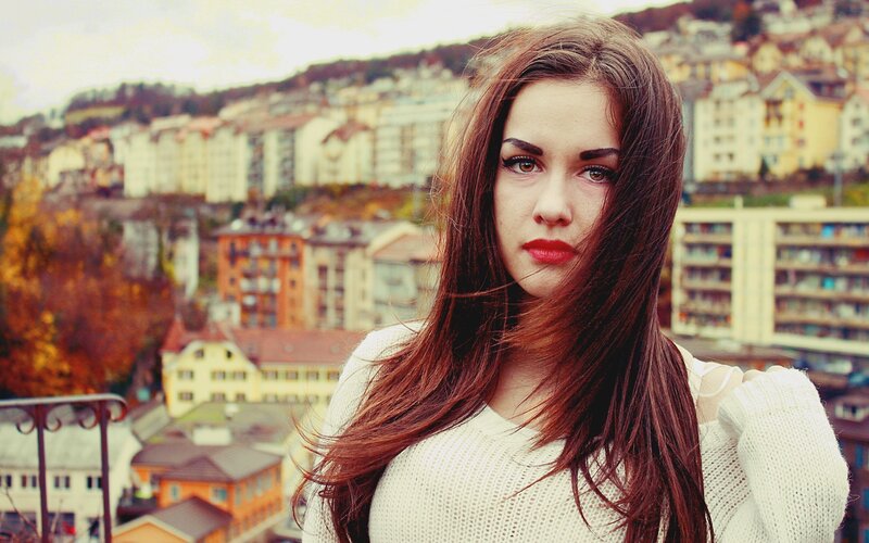 Woman with Long Brown Hair — Dramatic, Autumn, Photograph