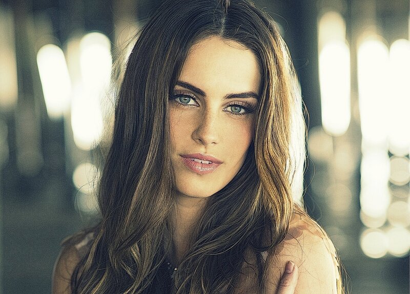 Woman with Long Brown Hair — Dramatic, Photograph, Blurred Lights