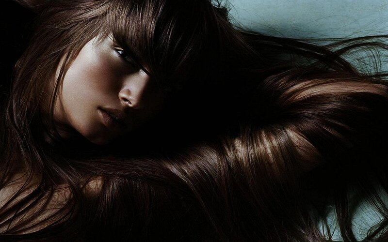 Woman with Long Brown Hair — Dramatic, Photograph, Face, Black