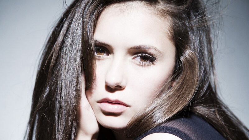 Woman with Long Brown Hair — Dramatic, Photograph, Hand, Black Top