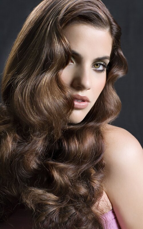 Woman with Long Brown Hair — Dramatic, Photograph, Makeup, Shoulder, Black