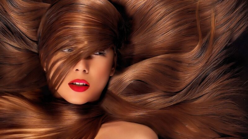 Woman with Long Brown Hair — Dramatic, Photograph, Red Lipstick, Long Hair, Face, Red, Skin Tone