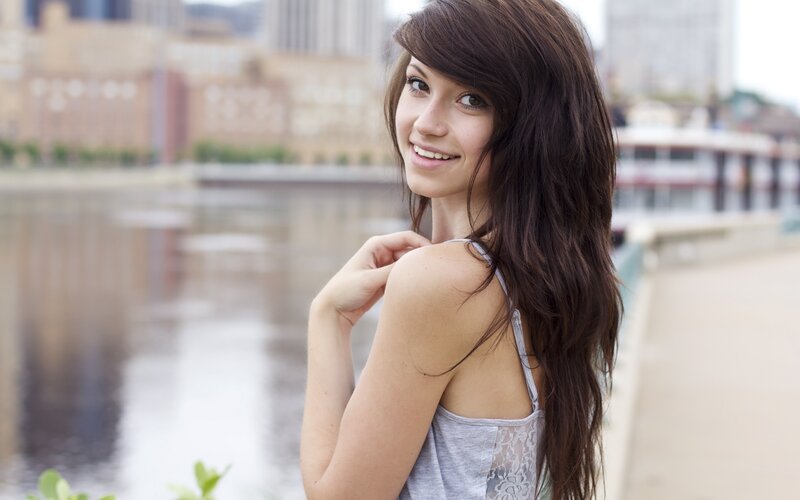 Woman with Long Brown Hair — Gray, Calm, Afternoon, Photograph