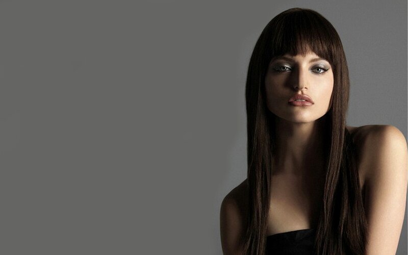 Woman with Long Brown Hair — Gray, Dramatic