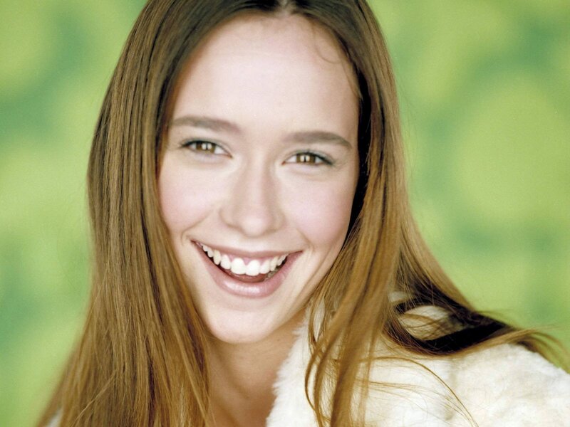 Woman with Long Brown Hair — Green, Happy, Photograph, Smile
