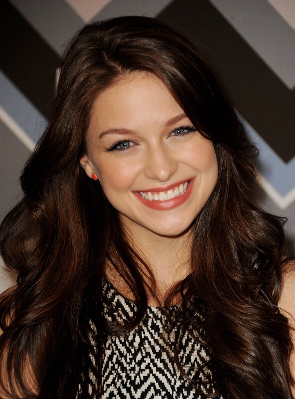 Woman with Long Brown Hair — Happy, Photograph, Earring, Patterned Top