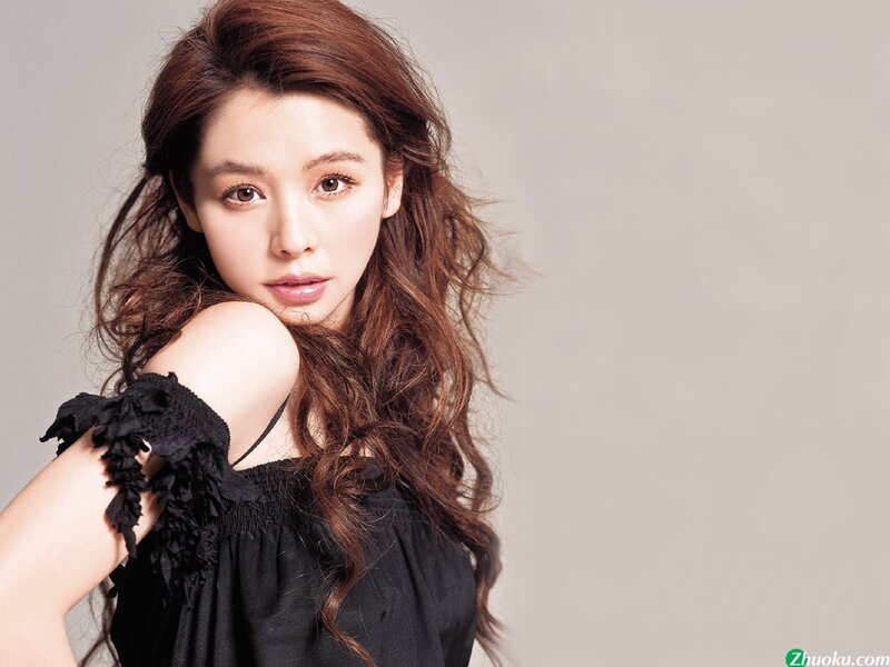 Woman with Long Brown Hair — Neutral, Photograph, Black Top, Wavy Hair