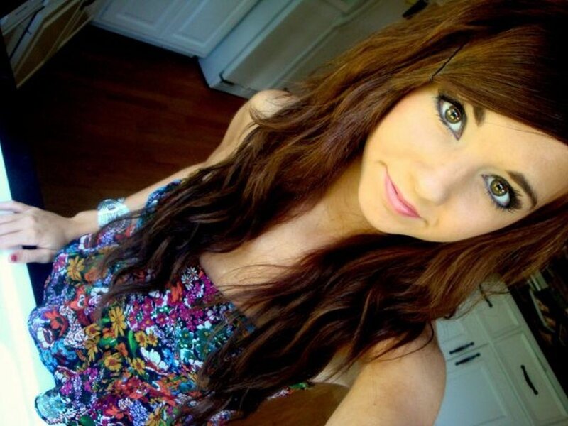 Woman with Long Brown Hair — Neutral, Photograph, Floral Top