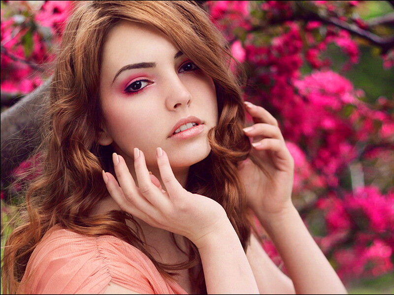 Woman with Long Brown Hair — Pink, Serene