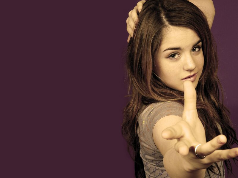 Woman with Long Brown Hair — Purple, Confident, Photograph, Hand Gesture
