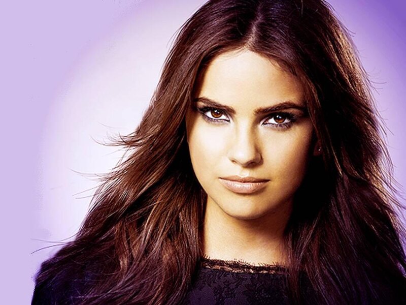 Woman with Long Brown Hair — Purple, Serious