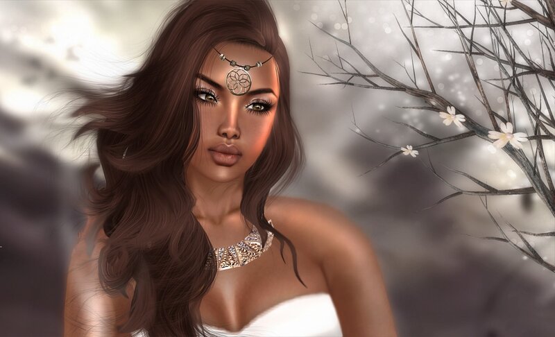 Woman with Long Brown Hair — Serene, Spring, Digital Art