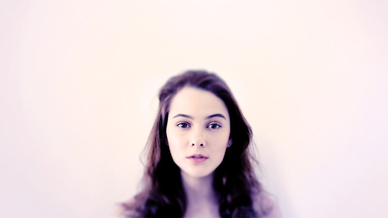 Woman with Long Brown Hair — White, Neutral, Photograph, Eyes