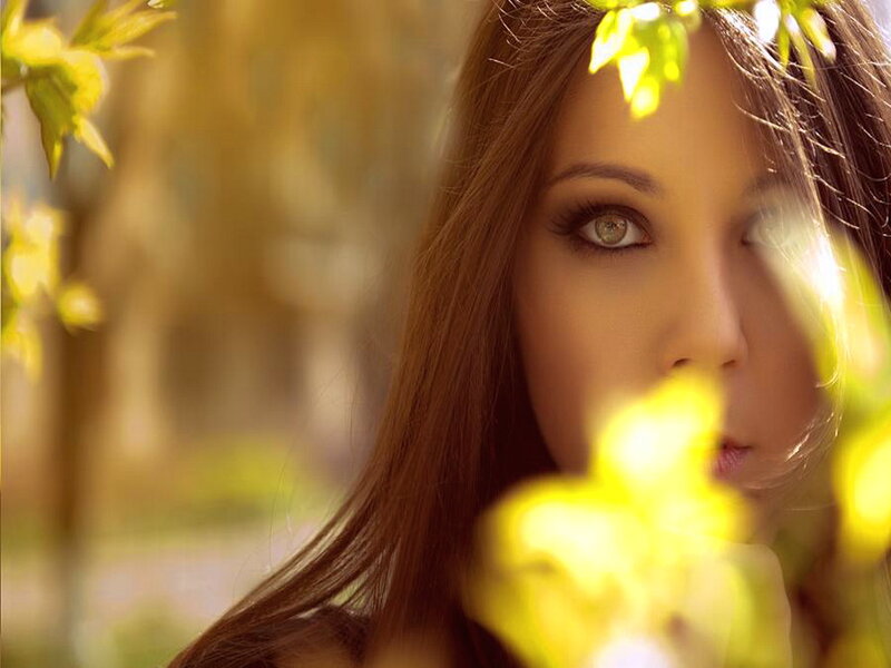 Woman with Long Brown Hair — Yellow, Serene