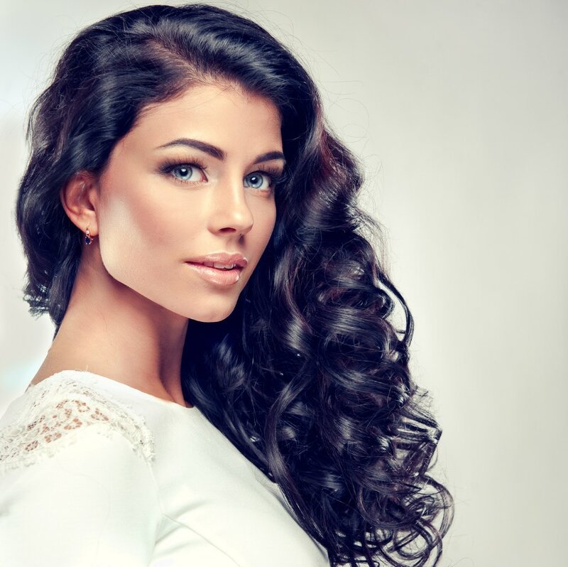 Woman with Long Dark Hair — Black, Calm, Photograph, Blue Eyes