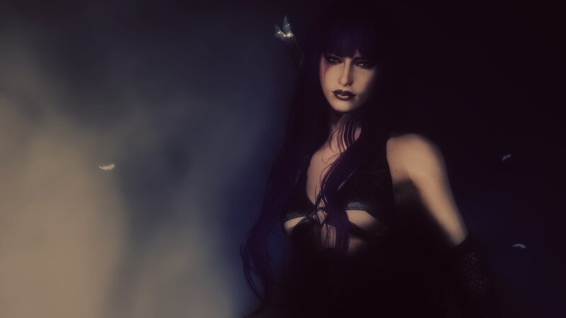 Woman with Long Dark Hair — Black, Dramatic, Night, Digital Art, Dark Background