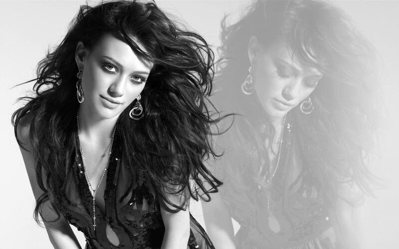 Woman with Long Dark Hair — Black, Dramatic, Photograph, Earrings, Necklace, Dress, White