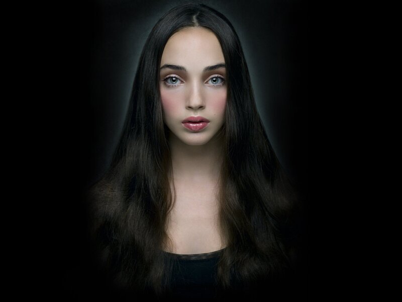 Woman with Long Dark Hair — Black, Dramatic, Photograph, Eyes