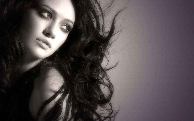 Woman with Long Dark Hair — Black, Dramatic, Photograph, Lighting