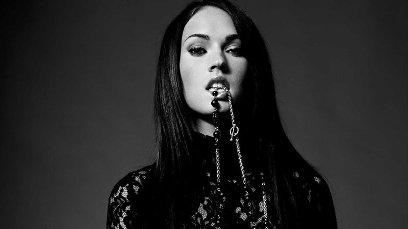 Woman with Long Dark Hair — Black, Dramatic, Photograph, Necklace, Black Lace Top