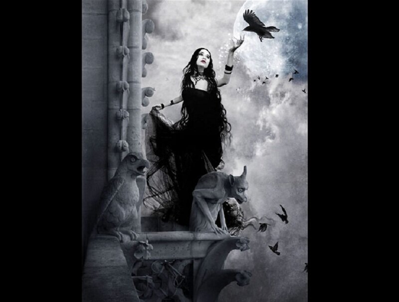Woman with Long Dark Hair — Black, Dramatic